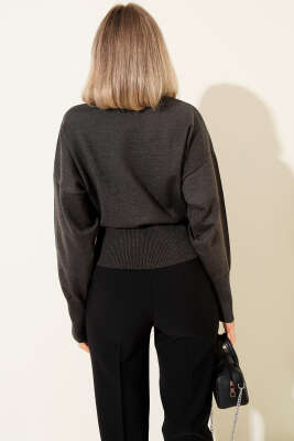 Kayık Yaka Salaş Triko Bluz Füme - Thumbnail