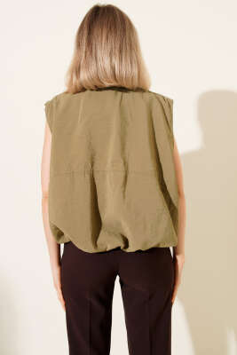 Beli Lastikli Fermuarlı Yelek Haki - Thumbnail