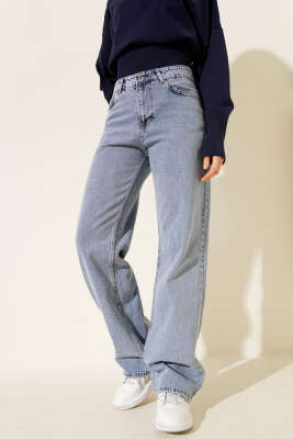 Cepli Geniş Paçalı Kot Pantolon Açık Mavi - Thumbnail