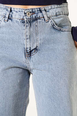 Cepli Geniş Paçalı Kot Pantolon Açık Mavi - Thumbnail