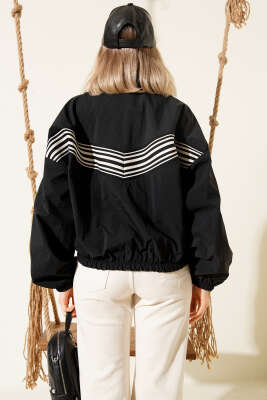 Önü Parça Çizgili Ceket Siyah - Thumbnail