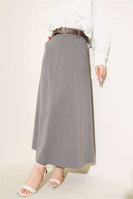 Çımalı Kemerli Basic Etek Gri - Thumbnail