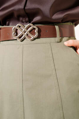 Çımalı Kemerli Basic Etek Haki - Thumbnail