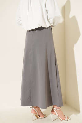 Çımalı Kemerli Basic Etek Gri - Thumbnail