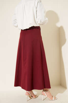 Çımalı Kemerli Basic Etek Bordo - Thumbnail