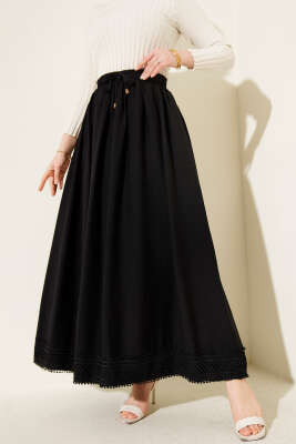 Etek Ucu Güpürlü Kloş Etek Siyah - Thumbnail