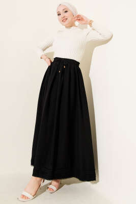 Etek Ucu Güpürlü Kloş Etek Siyah - Thumbnail