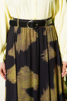 Paisley Desen Asimetrik Tül Etek Siyah - Thumbnail