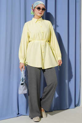 Sırt Dantelli İpli Tensel Gömlek Sarı - Thumbnail