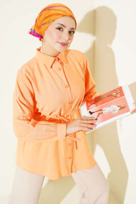 Sırt Dantelli İpli Tensel Gömlek Oranj - Thumbnail