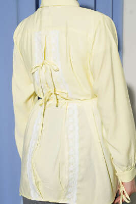 Sırt Dantelli İpli Tensel Gömlek Sarı - Thumbnail