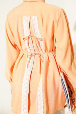 Sırt Dantelli İpli Tensel Gömlek Oranj - Thumbnail