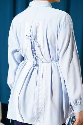 Sırt Dantelli İpli Tensel Gömlek Bebe Mavi - Thumbnail