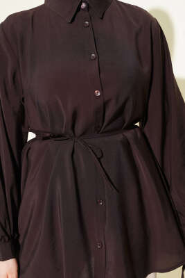 Sırt Dantelli İpli Tensel Gömlek Acı Kahve - Thumbnail