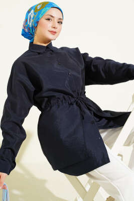 Bel Tünelli Oversize Odesa Gömlek Lacivert - Thumbnail