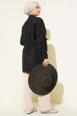 Bel Tünelli Oversize Odesa Gömlek Siyah - Thumbnail