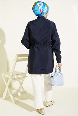 Bel Tünelli Oversize Odesa Gömlek Lacivert - Thumbnail