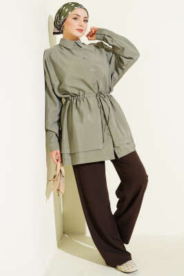 Bel Tünelli Oversize Odesa Gömlek Haki - Thumbnail