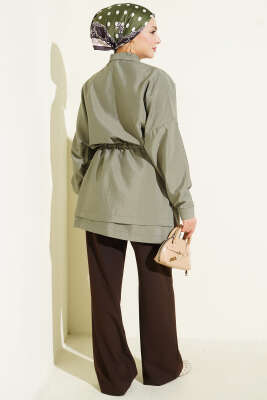 Bel Tünelli Oversize Odesa Gömlek Haki - Thumbnail