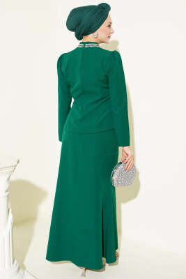 Fiyonk Taş Süslemeli Etekli İkili Takım Yeşil - Thumbnail