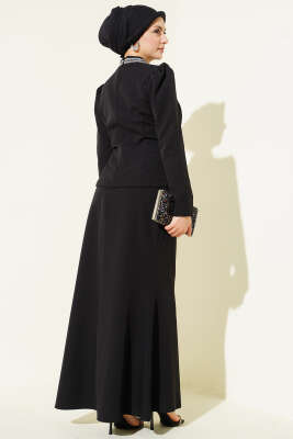 Fiyonk Taş Süslemeli Etekli İkili Takım Siyah - Thumbnail