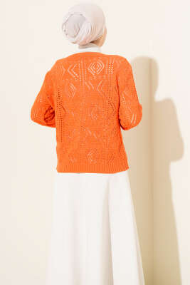 Düğmeli Ajurlu Kısa Triko Hırka Oranj - Thumbnail