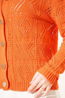 Düğmeli Ajurlu Kısa Triko Hırka Oranj - Thumbnail