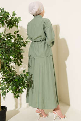 İnci Çiçekli Bel Tünelli Etekli Takım Çağla Yeşili - Thumbnail