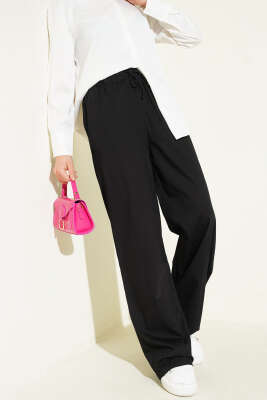 Beli Lastikli Basic Palazzo Pantolon Siyah - Thumbnail