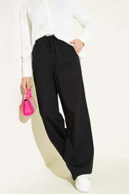 Beli Lastikli Basic Palazzo Pantolon Siyah - Thumbnail