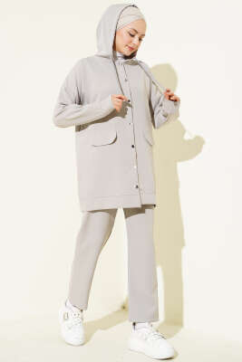 Pazarium - Metal Düğmeli Dabıl İkili Takım Gri