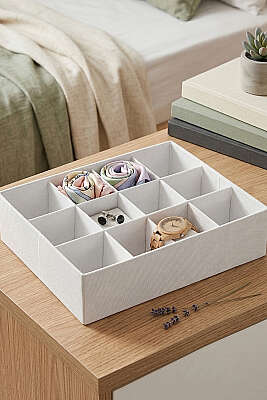 12 Bölmeli Çok Amaçlı Çekmece Düzenleyici Beyaz - DERYA ÇEYİZ