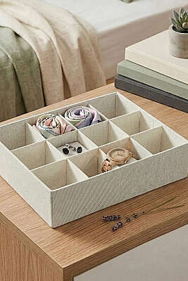 12 Bölmeli Çok Amaçlı Çekmece Düzenleyici Krem 