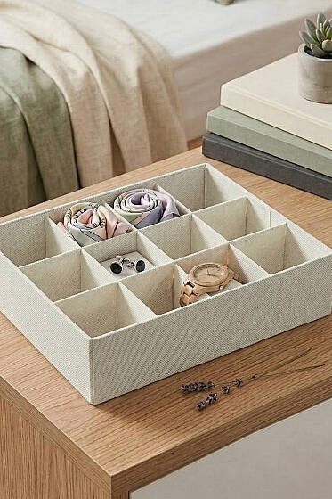 12 Bölmeli Çok Amaçlı Çekmece Düzenleyici Krem - Ev Dekorasyon