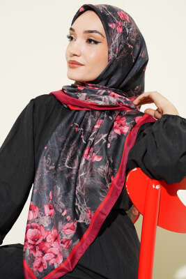 120 cm Çiçek Desen Eşarp Bordo 