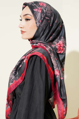 120 cm Çiçek Desen Eşarp Bordo - Başörtüsü