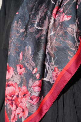 120 cm Çiçek Desen Eşarp Bordo - Başörtüsü