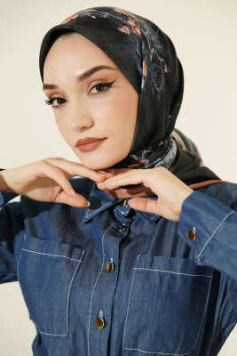 120 cm Çiçek Desen Eşarp Camel - Başörtüsü