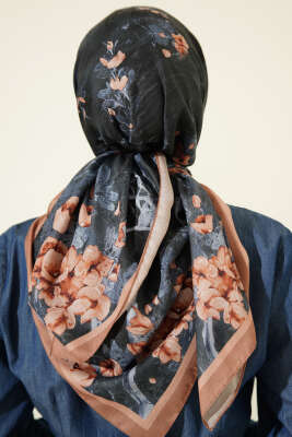 120 cm Çiçek Desen Eşarp Camel - Başörtüsü