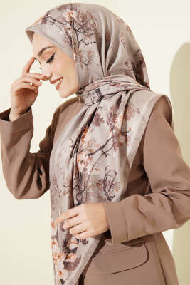 120 cm Çiçek Desen Eşarp Kum Bej - VERTU (NYD TEKSTİL)