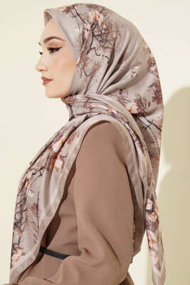 120 cm Çiçek Desen Eşarp Kum Bej - Başörtüsü