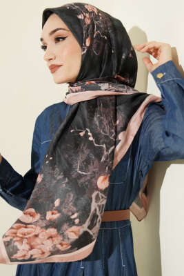 120 cm Çiçek Desen Eşarp Latte - VERTU (NYD TEKSTİL)