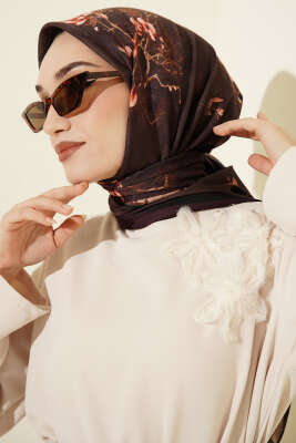 120 cm Çiçek Desen Eşarp Mürdüm - VERTU (NYD TEKSTİL)