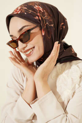 120 cm Çiçek Desen Eşarp Mürdüm - Başörtüsü