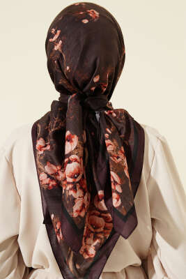 120 cm Çiçek Desen Eşarp Mürdüm - Başörtüsü