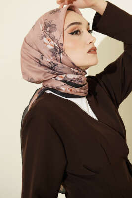 120 cm Çiçek Desen Eşarp Siyah Latte - Başörtüsü