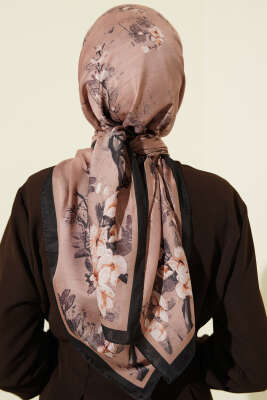 120 cm Çiçek Desen Eşarp Siyah Latte - Başörtüsü