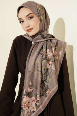 120 cm Çiçek Desen Eşarp Vizon - VERTU (NYD TEKSTİL)