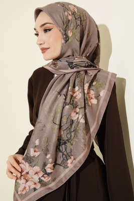 120 cm Çiçek Desen Eşarp Vizon - Başörtüsü