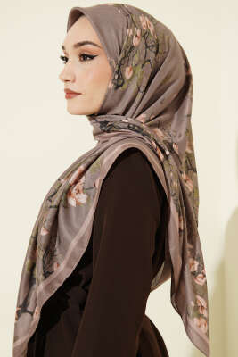 120 cm Çiçek Desen Eşarp Vizon - Başörtüsü